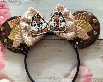 Chip and Dale Fall mouse ears headband- Halloween costume, dress up headband