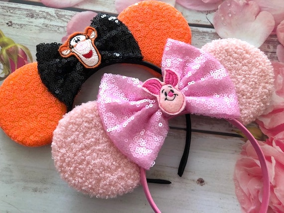 Set of Colorful Mouse Ear Headbands Pooh,piglet and Tigger Set of Ears-mouse Ears Headband-fuzzy  main image 4