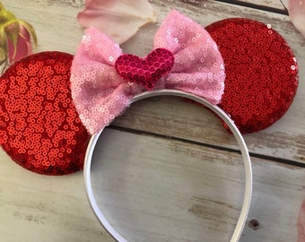 Valentine's Day Heart mouse ears headband- party headband- photo prop