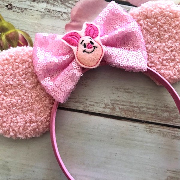 Piglet mouse ears headband- Pink fuzzy mouse ears headband-Halloween costume, dress up