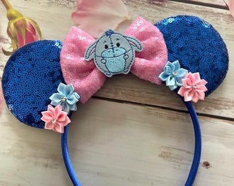 Eeyore mouse ears headband- fuzzy mouse ears headband-Halloween costume, dress up