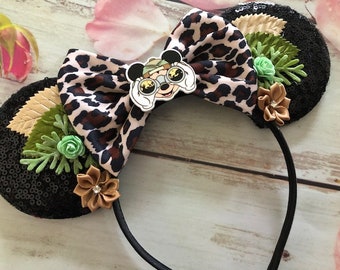 Safari Zoo Animal Kingdom Mouse ears headband- Leopard mouse ears- Cheetah mouse ears headband-Zoo hat