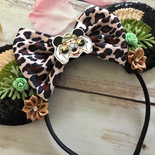 Safari Zoo Animal Kingdom Mouse ears headband- Leopard mouse ears- Cheetah mouse ears headband-Zoo hat