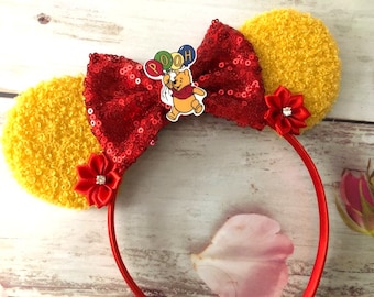 Pooh mouse ears headband-fuzzy mouse ears- Halloween costume, dress up