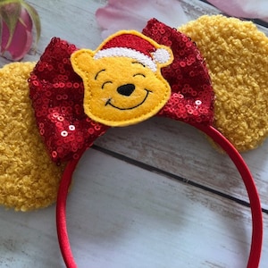 Pooh Furry Mouse ears headband- Holiday- Christmas mouse ears-  Winnie the Pooh