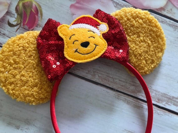 NEW DISNEY WINNIE THE POOH YELLOW & RED BOW EARS HEADBAND Handmade Winnie-the-pooh Ears: Red Bow, Honey Dipper & Bee  main image 3
