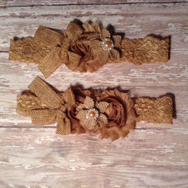 Rustieke land bloem bruids Kousenband set-zuidelijke bruiloft, Kousenband set, jute Kousenband set, rustieke Kousenband set