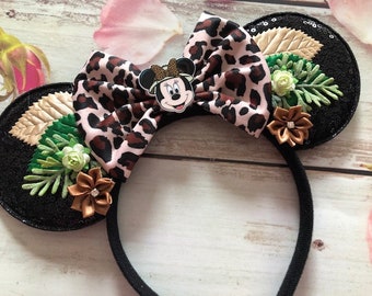 Safari Zoo Animal Kingdom Mouse ears headband- Leopard mouse ears- Cheetah mouse ears headband-Zoo hat