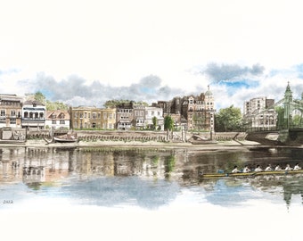 Rowers at Hammersmith, limited edition fine art giclee print, river Thames London