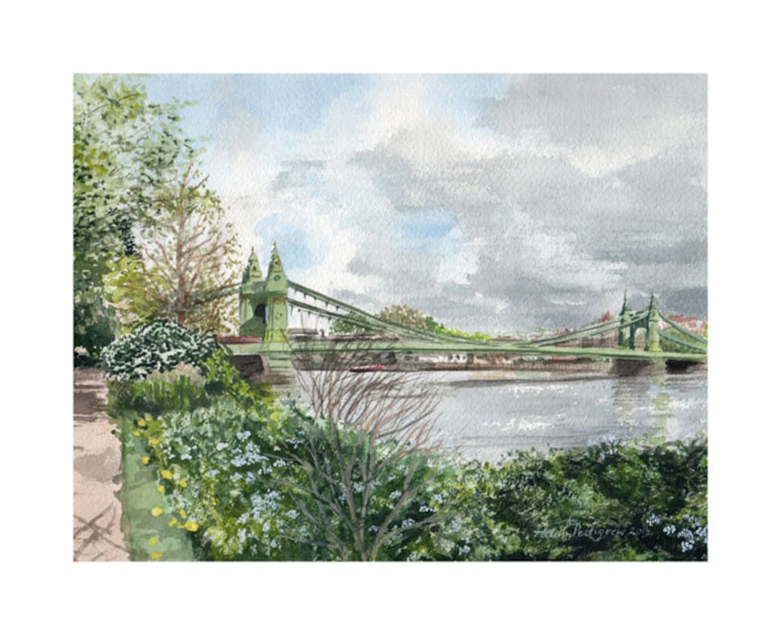 London, Hammersmith Bridge in the Spring Limited Edition Giclee Print