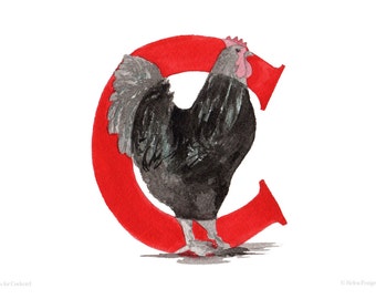 10 'C is for Cockerel' A6 notecards with envelopes. From animal alphabet artwork. Eco-friendly.