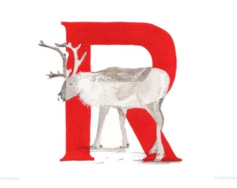 10 'R is for Reindeer' A6 notecards with envelopes. From animal alphabet artwork. Eco-friendly.