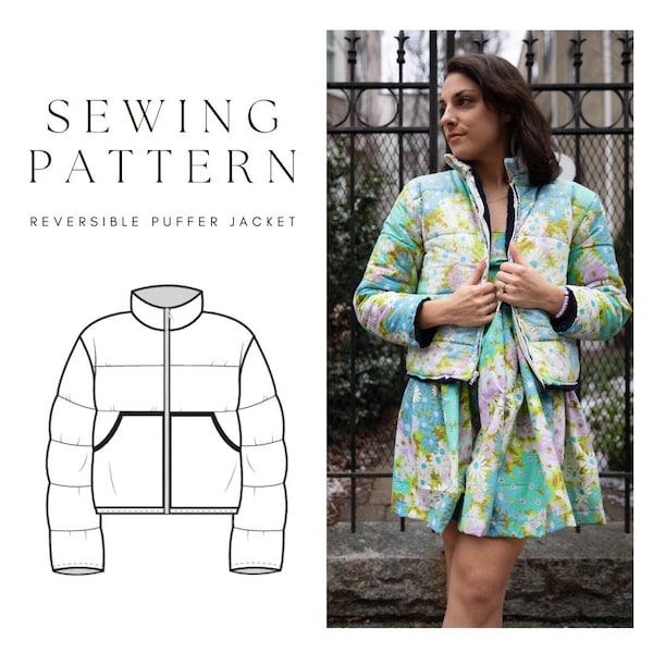 Women's reversible puffer jacket sewing digital PDF pattern / Size XS-XL / instant download