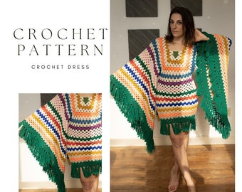 Crochet Dress Pattern PDF instant download with photo tutorial - 1970s fringe dress  *CROCHET PATTERN*