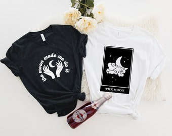 Spooky cute bachelorette party shirts SVG digital files, the moon made me do it, tarot, celestial wedding, Halloween bride,  Witchy bride