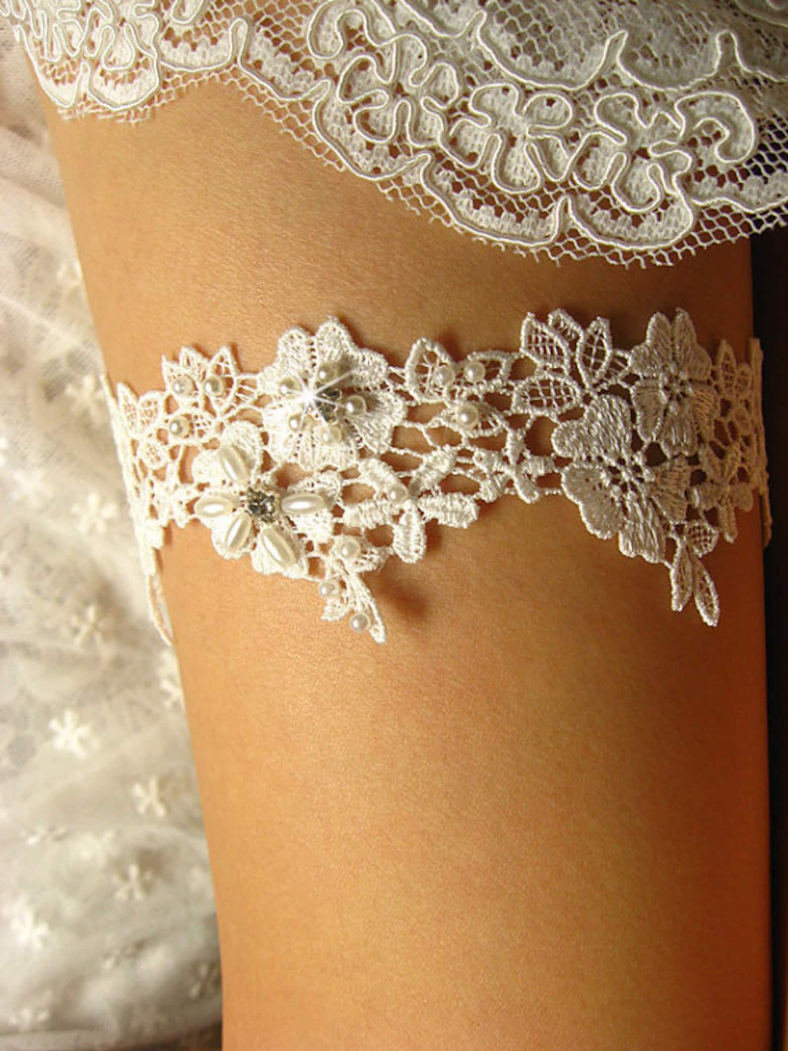 Bridal garter wedding garter off white lace garter bride