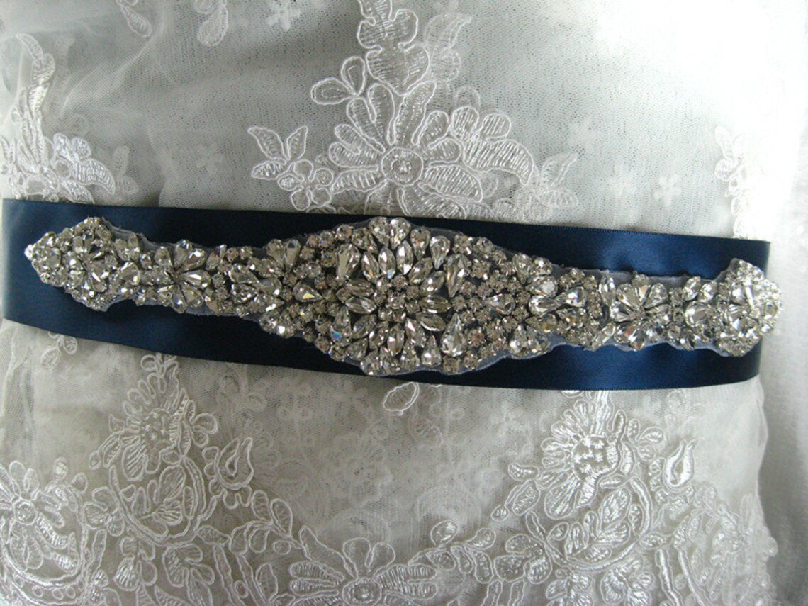 Rhinestone bridal sash crystal bridal sash navy blue wedding Etsy