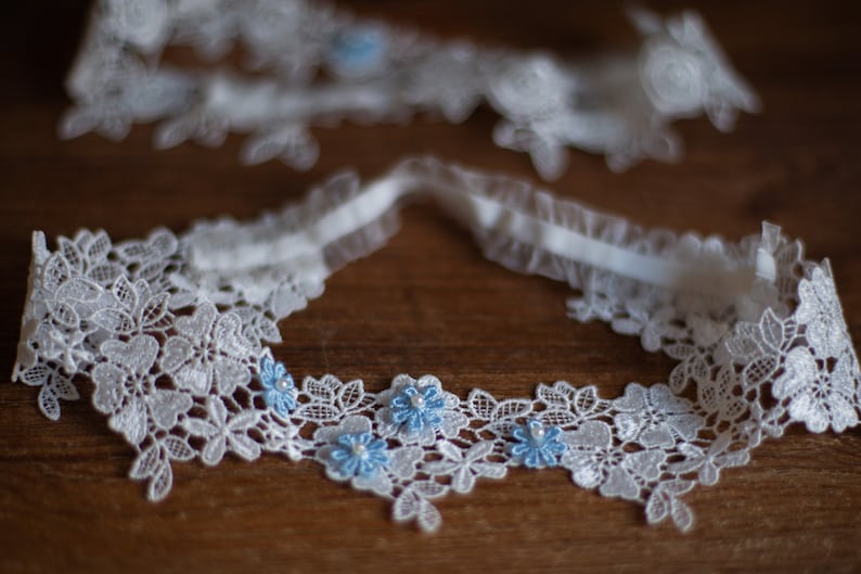 something blue bridal garter, wedding garter, bride garter, white lace garter, lace garter, vintage lace garter image 1