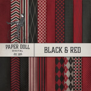 Papier numérique noir et rouge - Papier Chevron - Papier numérique en détresse - Vintage Junk Journal - l Téléchargement instantané - 20 feuilles