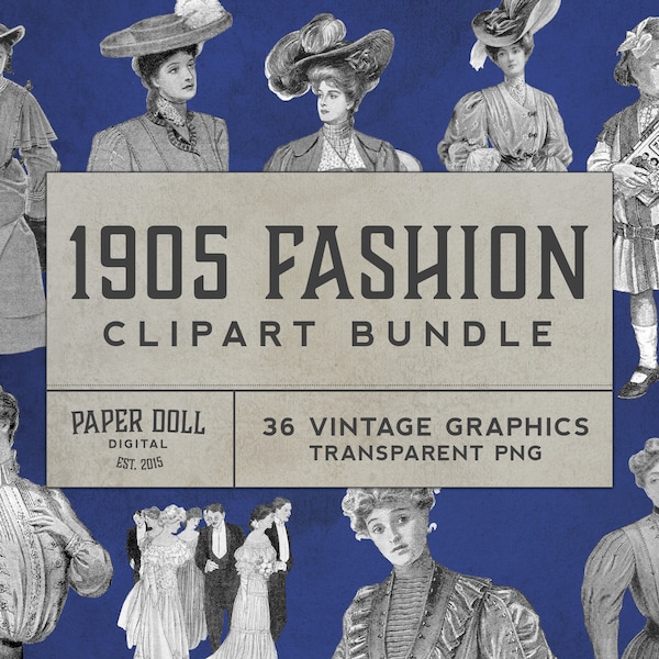 Vintage Mode Clipart - 1900s Clipart - Vintage Mode Art Puppe - Scrapbooking - Journal - Cardmaking - 36 Bilder - Instant Download