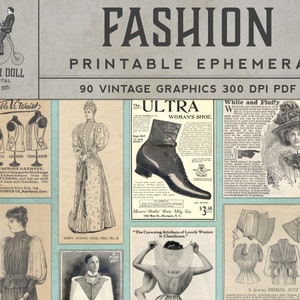 Afdrukbare Fashion Ephemera - PDF - Vintage Magazine - Scrapbooking - Junk Journal - Cardmaking - 90 afbeeldingen - Instant Download
