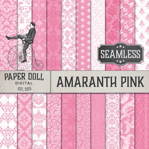 Pink Seamless Digital Paper Paper - Damask, Floral, Victorian Scrapbooking, Junk Journal Paper - Decoupage - Instant Download - 20 Sheets