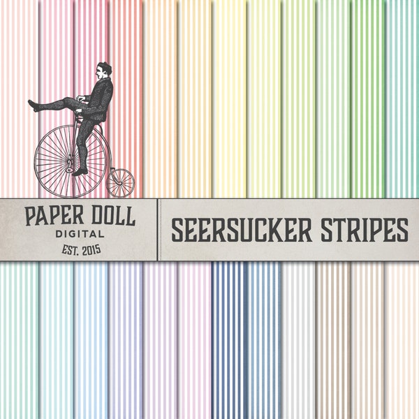 Seersucker Digital Paper - Striped Scrapbooking Paper - Vintage Stripe Junk Journal - Instant Download - 24 Sheets