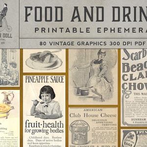 Printable Food and Drink Ephemera - PDF - Vintage Magazin - Scrapbooking - Junk Journal - Cardmaking - 56 Bilder - Sofort Download