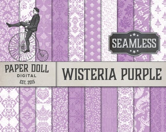 Purple Floral Damask Digital Paper – Victorian Scrapbook, Junk Journal (Digital Download)