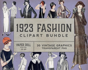 Vintage Fashion Clipart - 1920s Clipart - Vintage Fashion Art Doll - Scrapbooking - Journal - Cardmaking -  30 Images - Instant Download