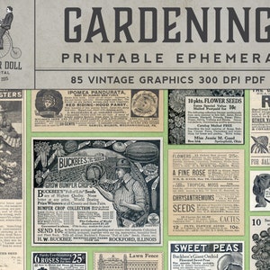 Printable Gardening Flowers Ephemera - PDF - Vintage Magazine - Scrapbooking - Junk Journal - Cardmaking -  85 Images - Instant Download