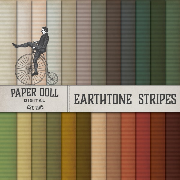 Antiqued Earthtone Striped Digital Paper - Scrapbooking, Junk Journal Paper - Distressed Digital Paper - Instant Download - 24 Colors