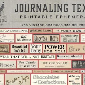 Printable Text Ephemera - Journaling Words - PDF - Vintage Typ - Scrapbook - Junk Journal - Cardmaking - 200 Bilder - Sofort Download