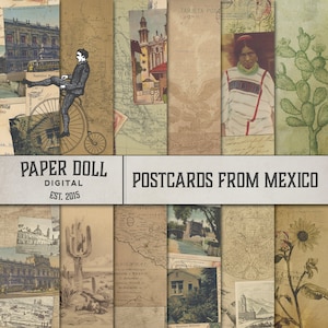 Cartões postais de papel digital do México - Viagem vintage - Álbum de recortes vintage do México, Junk Journal - Download instantâneo - 12 folhas