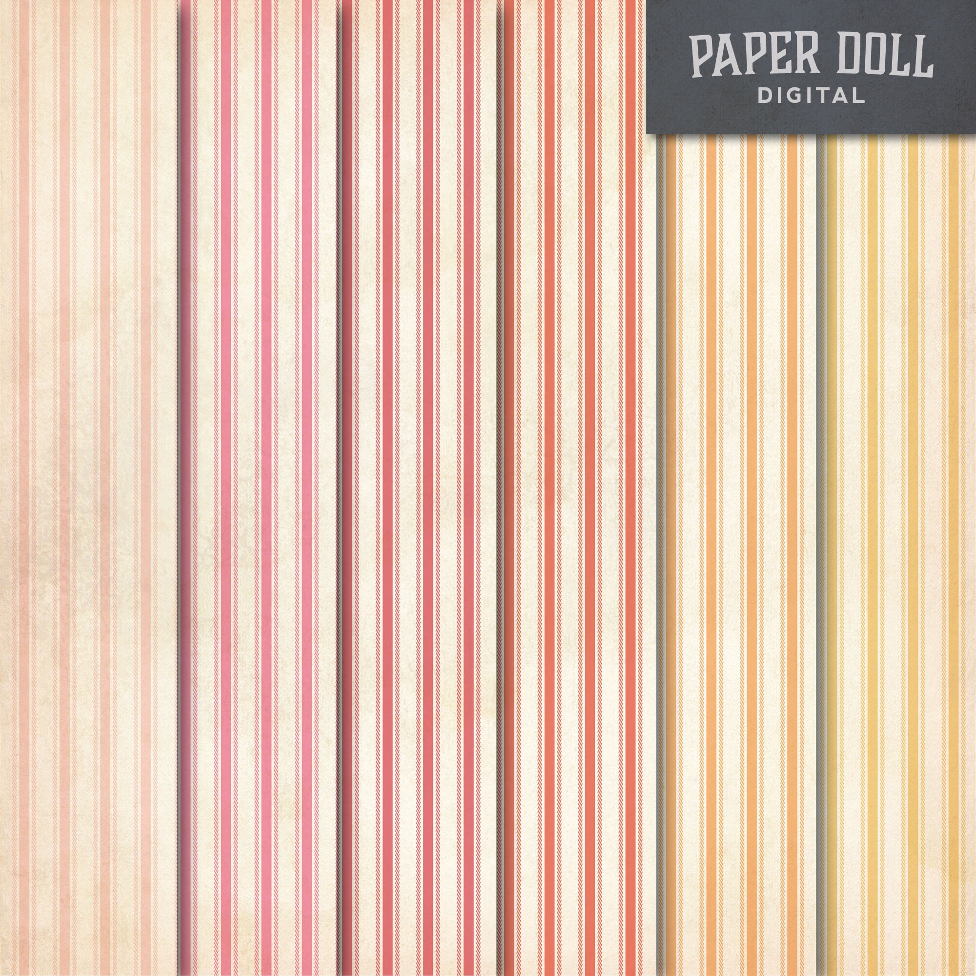 Vintage Ticking Stripes Digital Paper – 24 Pastel Colors (instant ...