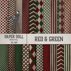 Vintage Christmas Digital Paper – Red & Green Scrapbook Patterns (20 Sheets) (Digital Download)
