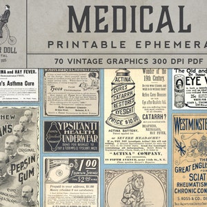 Afdrukbare medische ephemera - PDF - Vintage Magazine - Scrapbooking - Junk Journal - Cardmaking - 70 afbeeldingen - Instant Download