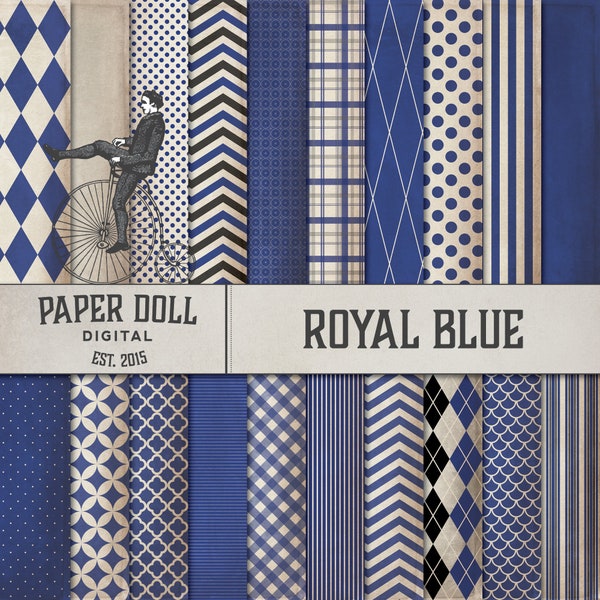 Royal Blue Digital Paper - Chevron Digitalpaper - Scrapbooking, Junk Journal - kariertes digitales Papier - Instant Download - 20 Blatt