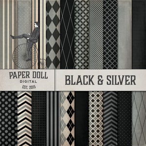 Papel digital negro y gris - Descarga de diario basura - Álbum de recortes digital - Papel digital desgastado - Descarga instantánea - 20 hojas
