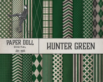 Hunter Green Digital Paper - Chevron Digital Paper - Scrapbooking, Junk Journal - Plaid Digital Paper - Instant Download - 20 Sheets