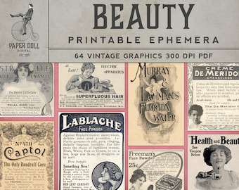 Printable Beauty Ephemera - PDF - Vintage Magazine - Scrapbooking - Junk Journal - Cardmaking -  64 Images - Instant Download