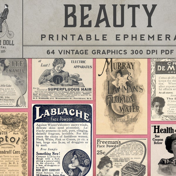 Printable Beauty Ephemera - PDF - Vintage Magazine - Scrapbooking - Junk Journal - Cardmaking -  64 Images - Instant Download