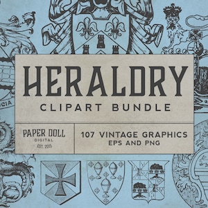 Vintage Heraldry Clipart - EPS and PNG - Vector Clipart - Scrapbooking - Junk Journal - Cardmaking -  107 Images - Instant Download