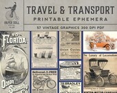 Vintage Travel Ephemera - Transportation Ads, Scrapbooking (PDF)