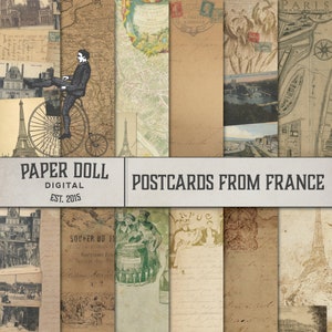 Ansichtkaarten uit Frankrijk Digitaal papier - vintage reizen - vintage Frankrijk plakboek, junkjournaal - direct downloaden - 12 vellen