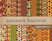 Autumn Digital Paper - Plaid Scrapbooking Paper - Chevron Pattern - Argyle Pattern - Apple Pattern - Pumpkin Pattern - Instant Download