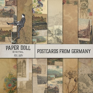 Cartões postais da Alemanha Papel digital - Viagem vintage - Álbum de recortes vintage da Alemanha, Junk Journal - Download instantâneo - 12 folhas