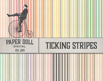 Vintage Ticking Stripes Digital Paper – 24 Pastel Colors (Instant Download)