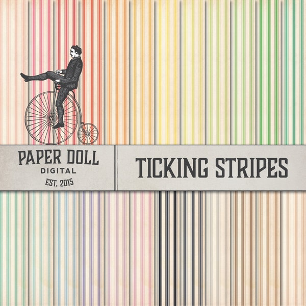 Ticking Stripes Digital Paper - Vintage Junk Journal, Scrapbooking - Mattress Ticking Stripes - Instant Download - 24 Colors