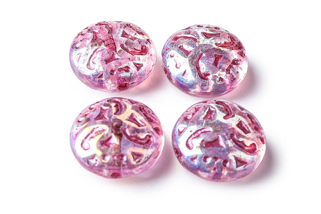 Ornamental Carved Lentil Beads Collection 14mm Cool Colorway